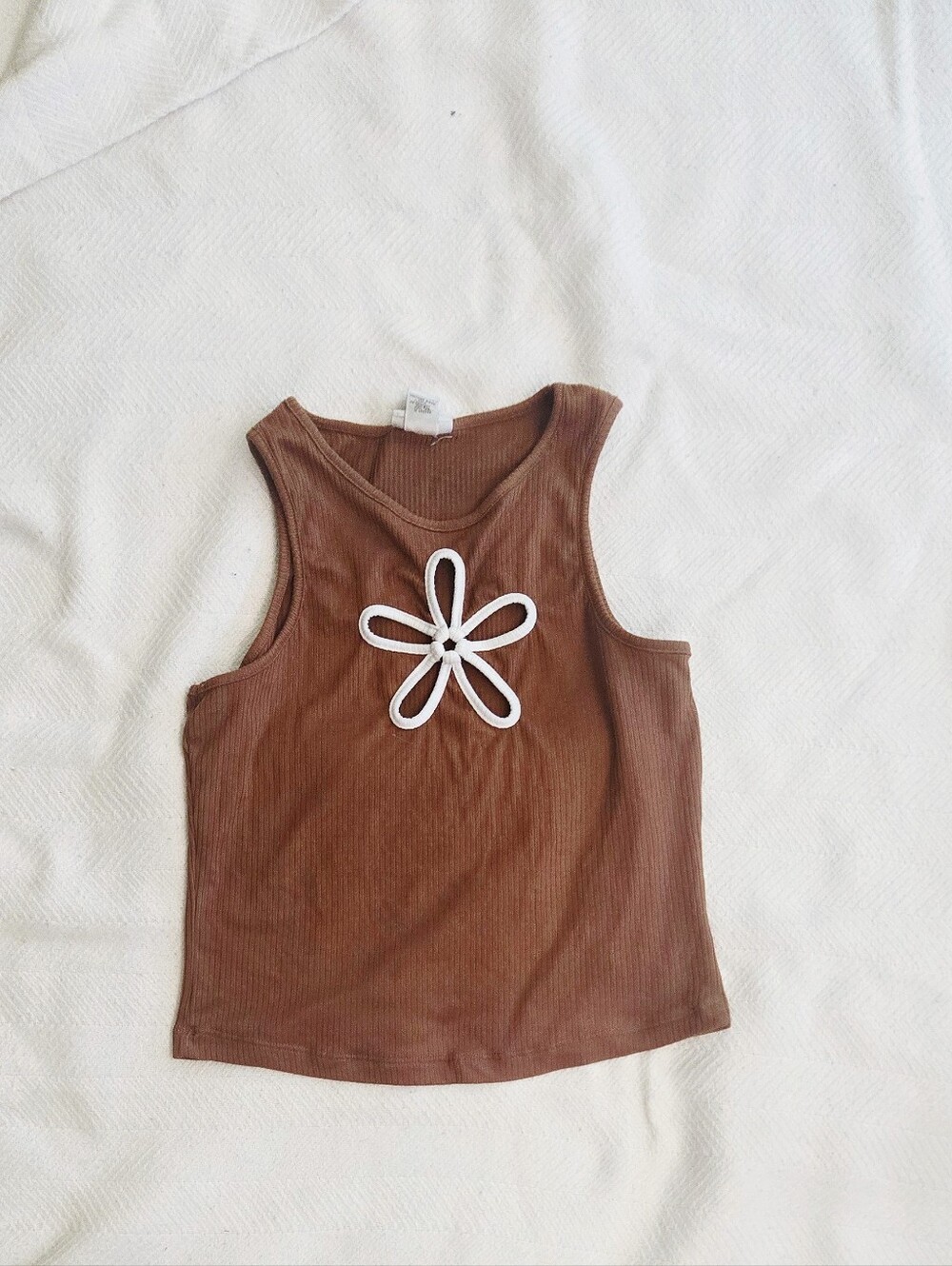 Rue 21 Brown Ribbed Tank Top with White Flower Applique